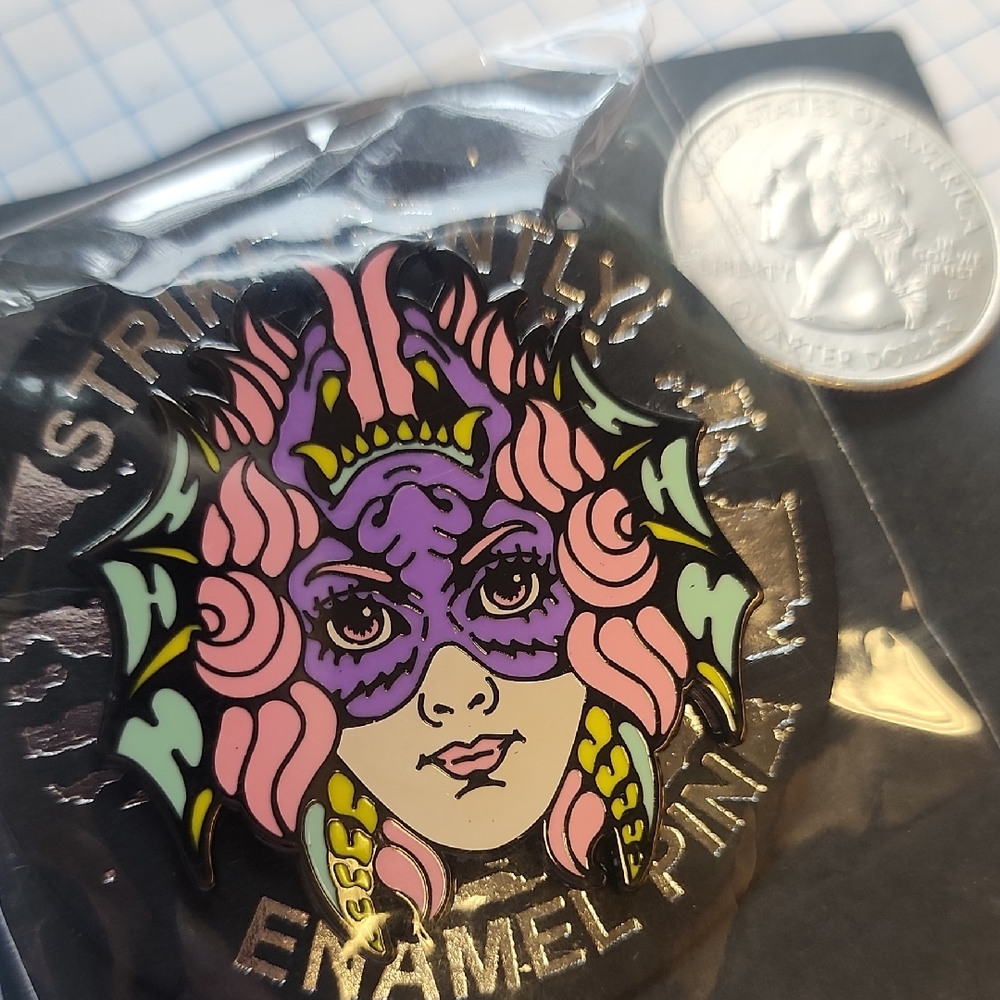 Colorful Enamel Pin with Masked Face Design - Picture 2 of 2
